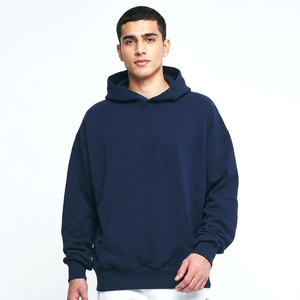 Wholesale <b>top</b> premium quality Hoodie No <b>String</b> Heavyweight Cotton Hoodies Pullover Customized Plain Black Cut and Sew Hoodie - Product Image 1