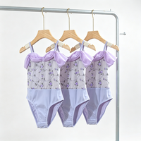 Justaucorps de danse pour filles, broderie florale violette, joli justaucorps de ballet à entrejambe fermé
