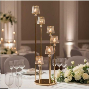 6-Armiger Kristall-Pendelleuchter Kerzenhalter mit Rundem Goldenen Metallständer für Weihnachten Hochzeiten Weihnachts-Tischdekoration - Product Image 1