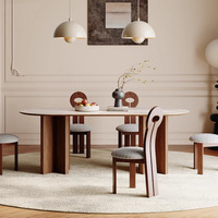 Table à manger en bois massif de style médiéval Wabi-sabi, plateau en ardoise de travertin, finition en noyer noir d'Amérique du Nord, mobilier léger pour la maison