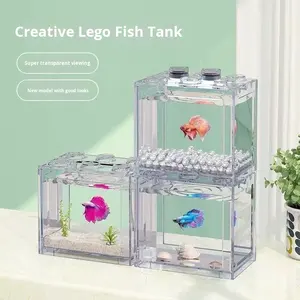 Aquarium miniature pour poissons Betta, blocs de construction à 6 trous, plastique transparent, léger, lumineux, <span class=keywords><strong>eau</strong></span> <span class=keywords><strong>douce</strong></span>, petit aquarium - Product Image 1