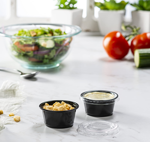 Clear Disposable Restaurant Small Plastic <b>Sauce</b> Containers Portion Cup with Lids - Product Image 5