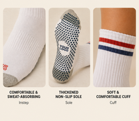 Chaussettes antidérapantes personnalisées pour femmes avec logo, pour ballet, yoga, pilates, mi-mollet, respirantes, tricotées, à revers rayé, avec grip pour le yoga
