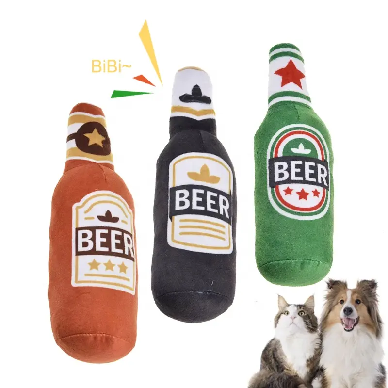 Personalizzato Squeaky peluche farcito Pet giocattolo da masticare per cani Parody bottiglia di birra cucciolo carino divertente giocattoli interattivi per cani accessori per animali domestici