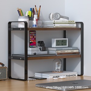 <b>Desktop</b> Organizer <b>Shelf</b> 2 Tier Wood Metal Office Storage Rack For Desk Workspace Organization - Product Image 1