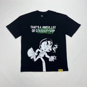 T-shirt da uomo nera in cotone a maniche corte con stampa di personaggi dei cartoni animati e <span class=keywords><strong>tipografia</strong></span> audace per lo streetwear di Los Angeles - Product Image 2