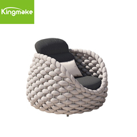 Kingmake Komfortables 2-Sitzer Outdoor-Café-Sofabett Einzelstühle EQ-Seil-Lounge-Sofa mit Kaffeetisch