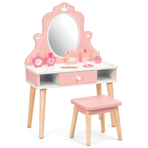 Tocador de <span class=keywords><strong>Princesa</strong></span> Corazón Rosa con Espejo y Cajones para Dormitorio de Niñas Pequeñas, Juego de Imitación Educativo para Niños - Product Image 5