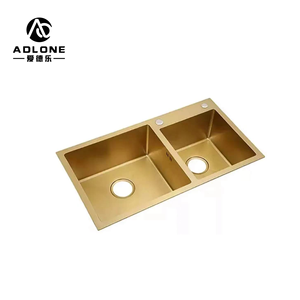 304 Évier double fait à la main de haute qualité Or Évier de cuisine de luxe Double bol - Product Image 3