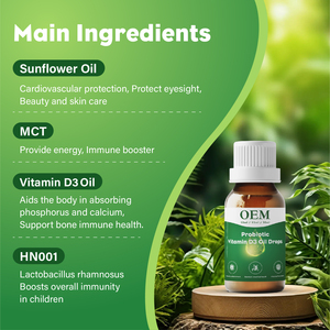 Fabricant OEM Marque Privée Gouttes d'Huile de Probiotiques Vitamine D3 Complément Alimentaire pour le Soutien de l'Immunité et la Santé Osseuse - Product Image 3