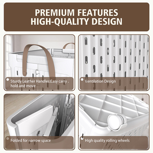 Plastic Collapsible Dirty Clothes Basket Folding Laundry Basket for Narrow Space Light Durable Basket With Wheel a Lid BT-403 - Product Image 3