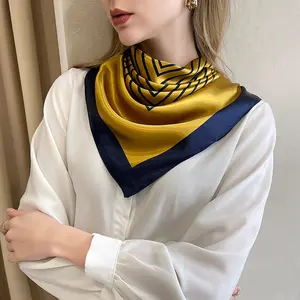 燕叶90 * 90厘米气质优雅素黄色条纹大号方形女式丝巾