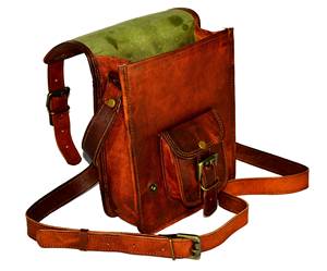 Sac de messager pour ordinateur portable en cuir marron véritable de style vintage, bouton et rivet de décoration faits à la main, sac à bandoulière en gros - Product Image 5