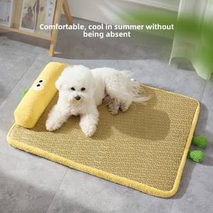 Neues Sommer-Haustierbett mit Solidem Muster, Umweltfreundliche Quadratische Hundehütte, Kühlende Rattanmatte, Kratzfestes und Verschleißbeständiges Katzenbett - Product Image 5
