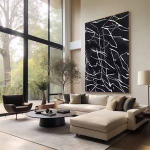 Art mural neutre, art mural 3D, art mural vertical noir abstrait minimaliste contemporain Wabi Sabi pour la décoration de la maison et la galerie - Product Image 6