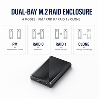 Enclosure SSD M.2 NVMe SATA Portabel Dual Bay RAID 20Gbps 16TB dengan Alat Kloning Offline Gratis USB 3.2 untuk Cadangan Data