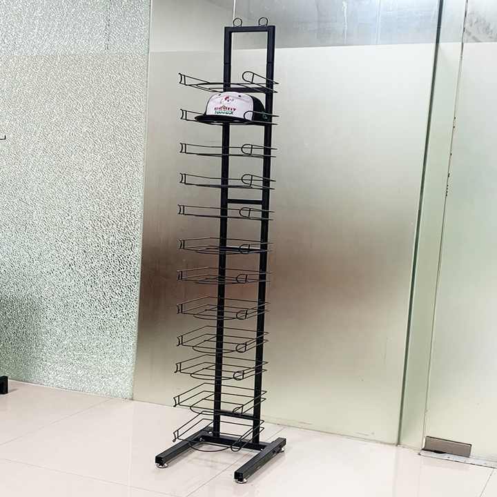 Floor double side rotating metal wire baseball cap hat display rack for ...