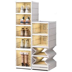 No Assembly Plastic PP Rectangle Eco-Friendly Heavy-Duty <b>Shoe</b> Organizer Rack All-in-one Foldable Stackable <b>Clear</b> <b>Shoe</b> Storage - Product Image 1