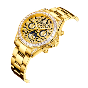 <b>Custom</b> <b>Logo</b> 40mm Iced Out Diamond Chronograph <b>Watch</b> Gold Plated <b>Automatic</b> Mechanical Stainless Steel Men's Luxury Wristwatch - Product Image 6