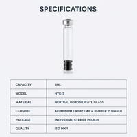 Cartouches de remplacement HYK-3, stériles, 3 ml, en verre borosilicate neutre, pour système de stylo à insuline rechargeable