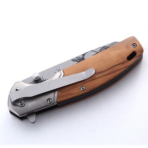 Navaja de bolsillo de acero inoxidable 3Cr13 con mango de madera de olivo, hoja plegable con diseño de ciervo impreso en 3D, cuchillos para acampar - Product Image 4