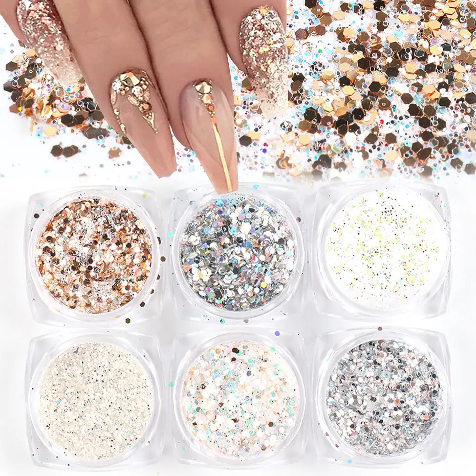 Nieuwe Glitter Poeder Holografische Nail Art Pailletten Glitter Zeemeermin Nagel Sieraden Pailletten 3d Nagels Glitter Metallic Glanzende Vlokken