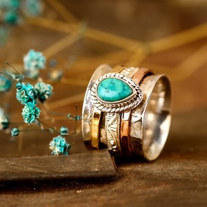 Bague vintage turquoise <span class=keywords><strong>style</strong></span> western, manchette ajustable Emily avec concho et motif Squash Blossom, <span class=keywords><strong>style</strong></span> <span class=keywords><strong>bohème</strong></span>, pour <span class=keywords><strong>mariage</strong></span> ou cadeau - Product Image 6