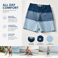 Shorts de bain personnalisés YILONG OEM, couleur bleue, combinaison de trois couleurs, séchage rapide, pour hommes, marque de luxe