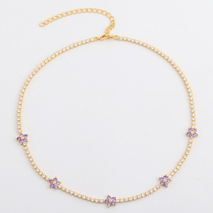 Brillante diamante flor CZ <span class=keywords><strong>estación</strong></span> Collar chapado en oro flor encanto gargantilla collar capas Collar para mujer - Product Image 5