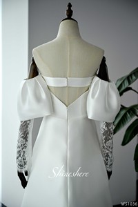 Vestido <span class=keywords><strong>de</strong></span> Novia Elegante <span class=keywords><strong>de</strong></span> Encaje y Satén con Hombros Descubiertos, Plisado, Color Marfil Blanco, Tallas Grandes, Personalizable, Vestido <span class=keywords><strong>de</strong></span> Novia, Vestido <span class=keywords><strong>Civil</strong></span> - Product Image 5