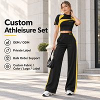 Ensemble deux pièces extensible en maille pour femme, polyester et élasthanne, pantalon large, tissu léger pour activités de plein air
