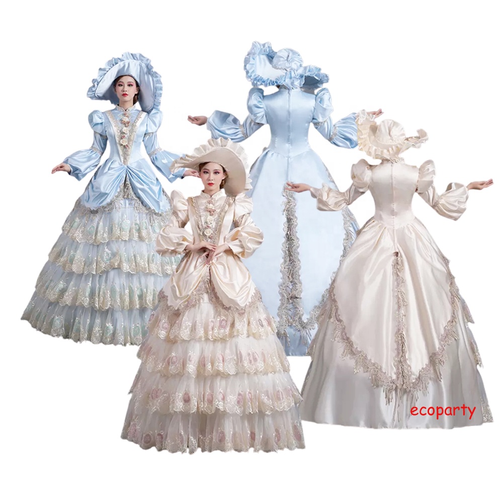 Abito Vintage Donna Stile Rococò Vittoriano - Lungo Fino A Terra Con Maniche A Sbuffo - Per Feste A Tema E Balli - 2