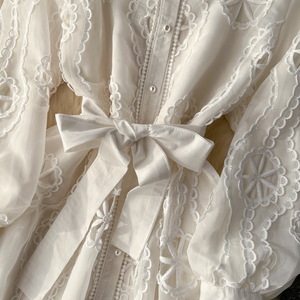 LE2356 Abito Midi da Donna in <span class=keywords><strong>Pizzo</strong></span> Traforato per Feste, con Ricamo Elaborato Floreale, Vestibilità Slim e <span class=keywords><strong>Maniche</strong></span> a Sbuffo - Product Image 5