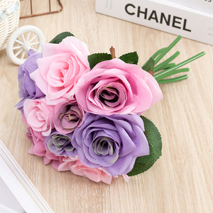 Ramo <span class=keywords><strong>de</strong></span> Rosas Artificiales para Novia, Decoración Floral Azul para Bodas, Hoteles y Hogar, Venta al por Mayor - Product Image 3