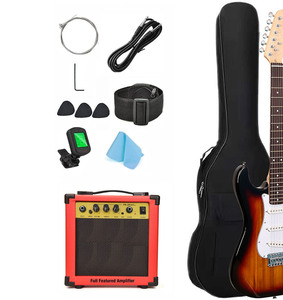 กีตาร์ไฟฟ้าไม้แท้รับรองมาตรฐาน ST FCC พร้อมแอมป์ 10 วัตต์ ชุดอุปกรณ์ครบชุด เหมาะสำหรับผู้เริ่มต้น ผิวเคลือบเงา พร้อมจูนเนอร์และกระเป๋า - Product Image 1