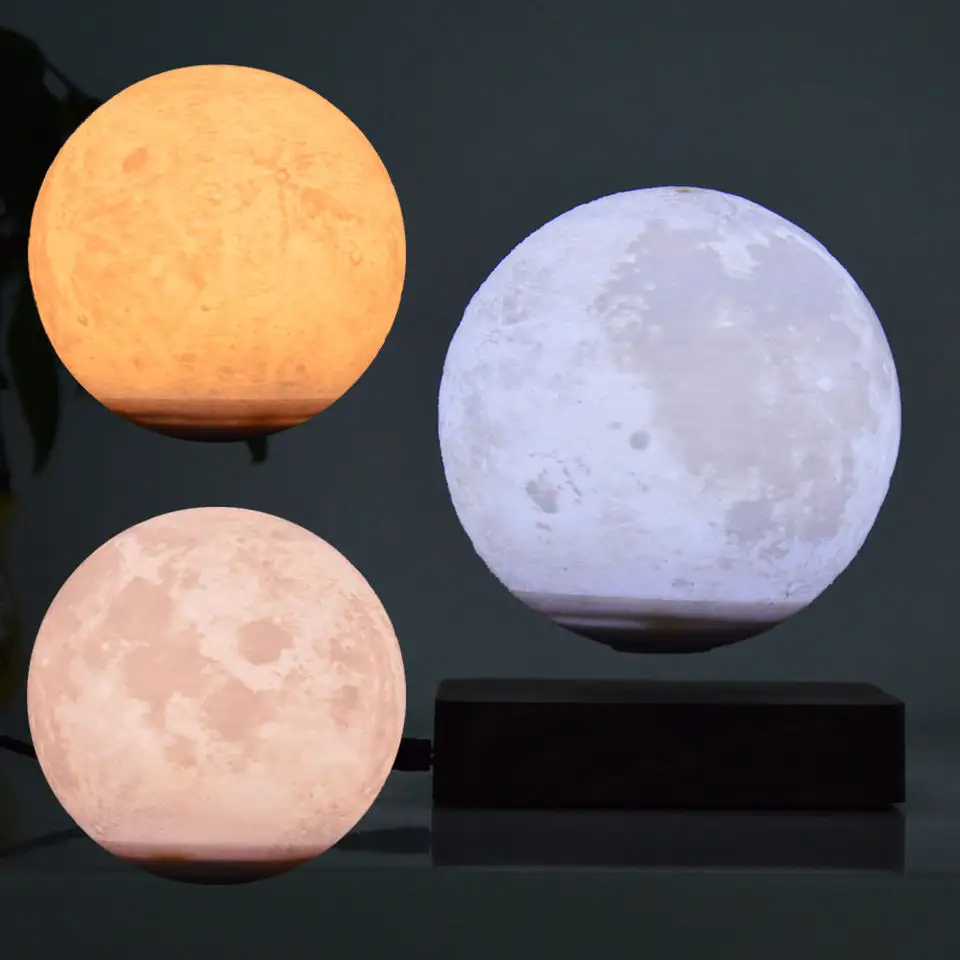 2022 New Design 3D Printing Magnetic Levitation Floating Moon Lamp Decorate Office Bedroom with Changeable Color