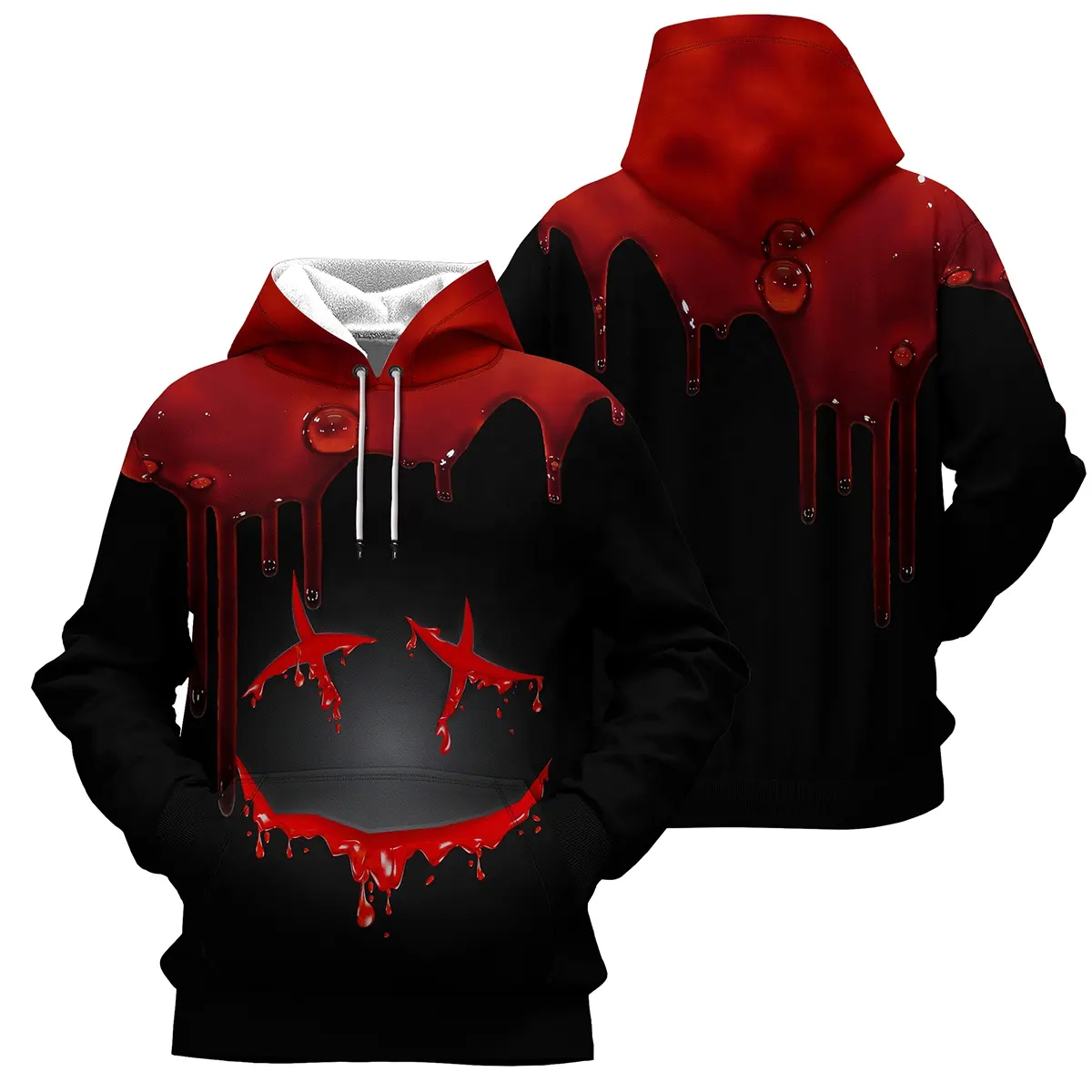 2022 yeni tasarım özel 3D grafik baskı serin gevşek boy Hoodies toptan cadılar bayramı tatil gülen tarzı erkekler için HD-3DP07