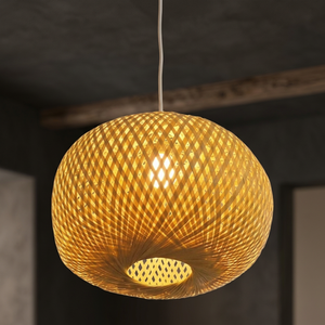 Lampe suspendue en rotin rond en bambou E27, lumière LED chaude pour salle à manger, restaurant - Product Image 3