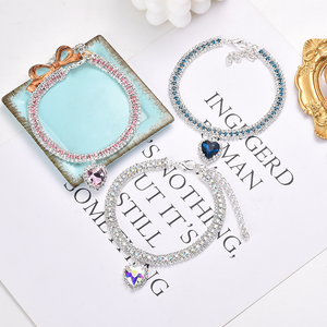 Persediaan hewan peliharaan anjing kucing mewah kualitas tinggi kalung kucing anjing berlian imitasi kalung pita merah muda biru berlian nilon - Product Image 4