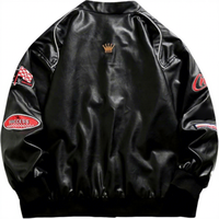 Blouson universitaire en PU brodé Champs pour homme, style streetwear, col rabattu, motifs patchwork, coupe classique, collection automne, vente en gros, LOGO personnalisé 2026