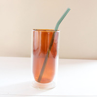 Tasse à café et à eau en verre borosilicate double couche, fabrication industrielle, conservation de la chaleur, design moderne et simple, forme ovale transparente