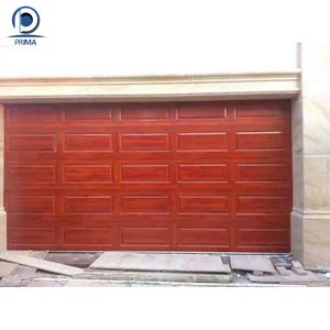 Porte de <span class=keywords><strong>garage</strong></span> sectionnelle en aluminium Prima Deep Red Wood Grain Rectangular Panel, isolée, pour villa, taille personnalisée - Product Image 2