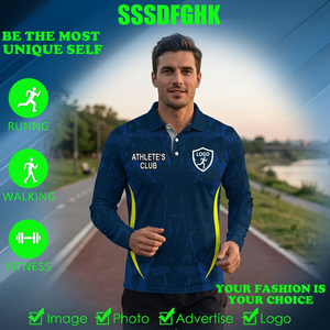 เสื้อแขนยาวผู้ชายขายส่ง พิมพ์ลายดิจิทัล แห้งเร็ว สไตล์สปอร์ต ผ้าโพลีเอสเตอร์/คอตตอน ออกแบบโลโก้ด้านหน้า - Product Image 1