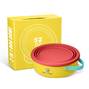 Evcil üretici paslanmaz çelik silikon katlanabilir 2 in 1 kaymaz köpek kase Pet besleyici 52oz 30oz - Product Image 2