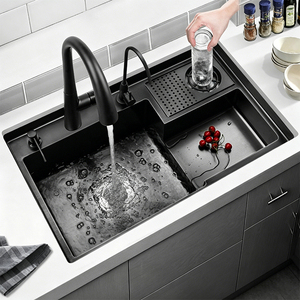 Fregadero de Cocina Escalonado de Acero Inoxidable Nano 304, Lavabo Multifuncional para Lavar Verduras, Fregadero Bajo Encimera para Barra de Cocina - Product Image 1