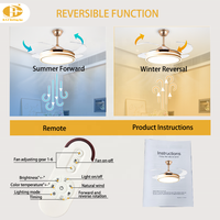 Ventilateur de plafond rétractable avec lumière, rose doré, 4 pales en PC, télécommande, LED réglable pour salon