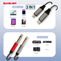 Cable de Audio Y-Splitter 2 en 1 de 5FT con Conectores Lightning y USB-C a TS de 6.35mm, Pin Chapado en Oro, para Escenario, Conciertos, DJ