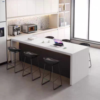 Ensemble de cuisine modulaire personnalisé, designs modernes, plan de travail en marbre, armoires de cuisine en MDF laqué PVC, prêt à assembler