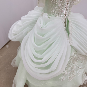 Robe de soirée longue vert menthe Wn1794 avec perles de cristal, manches bouffantes, surjupe, idéale pour bal de promo, mariage ou fête formelle - Product Image 5
