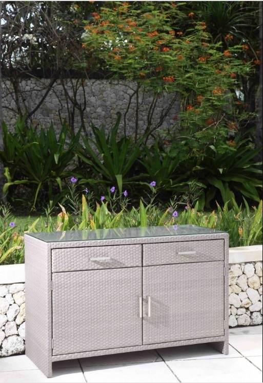 Wicker garden sets outdoor 2 door sideboard cabinet cushion storage box furniture